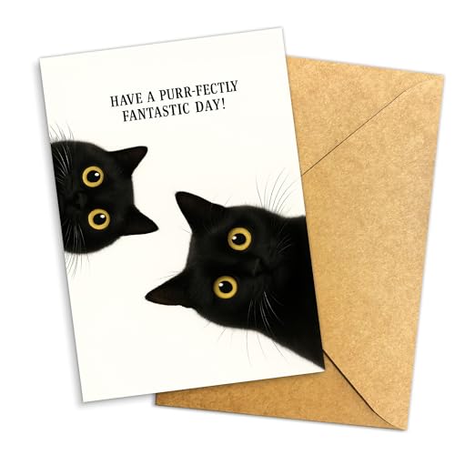 Have a Purr-Fectly Fantastic Day Cat Greeting Card – Cute Black Cats with Big Eyes – Funny and Playful Birthday Card for Cat Lovers, Friends, and Family – 8x5.3 Inch (Purr-fectly fantastic day)