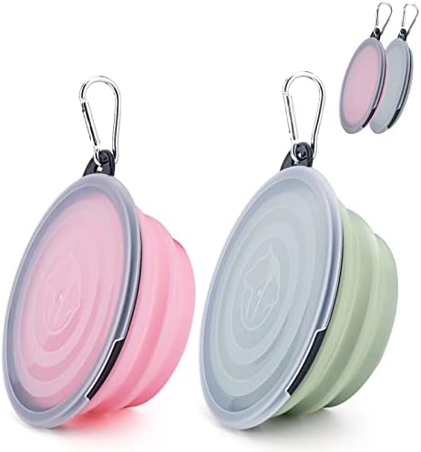 SLSON Collapsible Pet Feeder, 2 Pack Dog Bowls with Cover Lids, P...