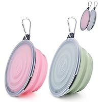 2 Stück Faltbare Reisenäpfe,Haustier Hundenapf mit Deckel und Haken Tragbare Silikon Trinkschale für Katzen,Hunde Reise Wanderungen and Camping (Blau und Rosa, klein)