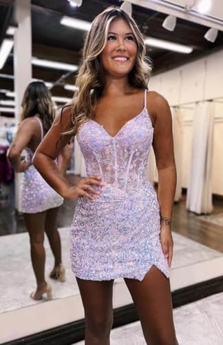 Sparkly Sequin Homecoming Dresses for Teens 2025 V Neck Short Prom Dress Glitter Applique Cocktail Party Dresses SN0102