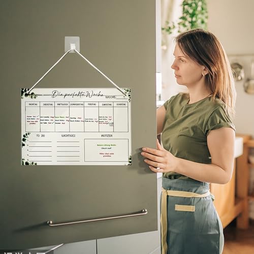 YSOOUA Wochenplaner Abwischbar Wochenplaner aus Acrylglas für Haushaltsplan 30 x 20CM Memoboard mit 6 Whiteboard-Stift Haushaltsplan zum Aufhängen To Do Liste für den Haushalt(A)
