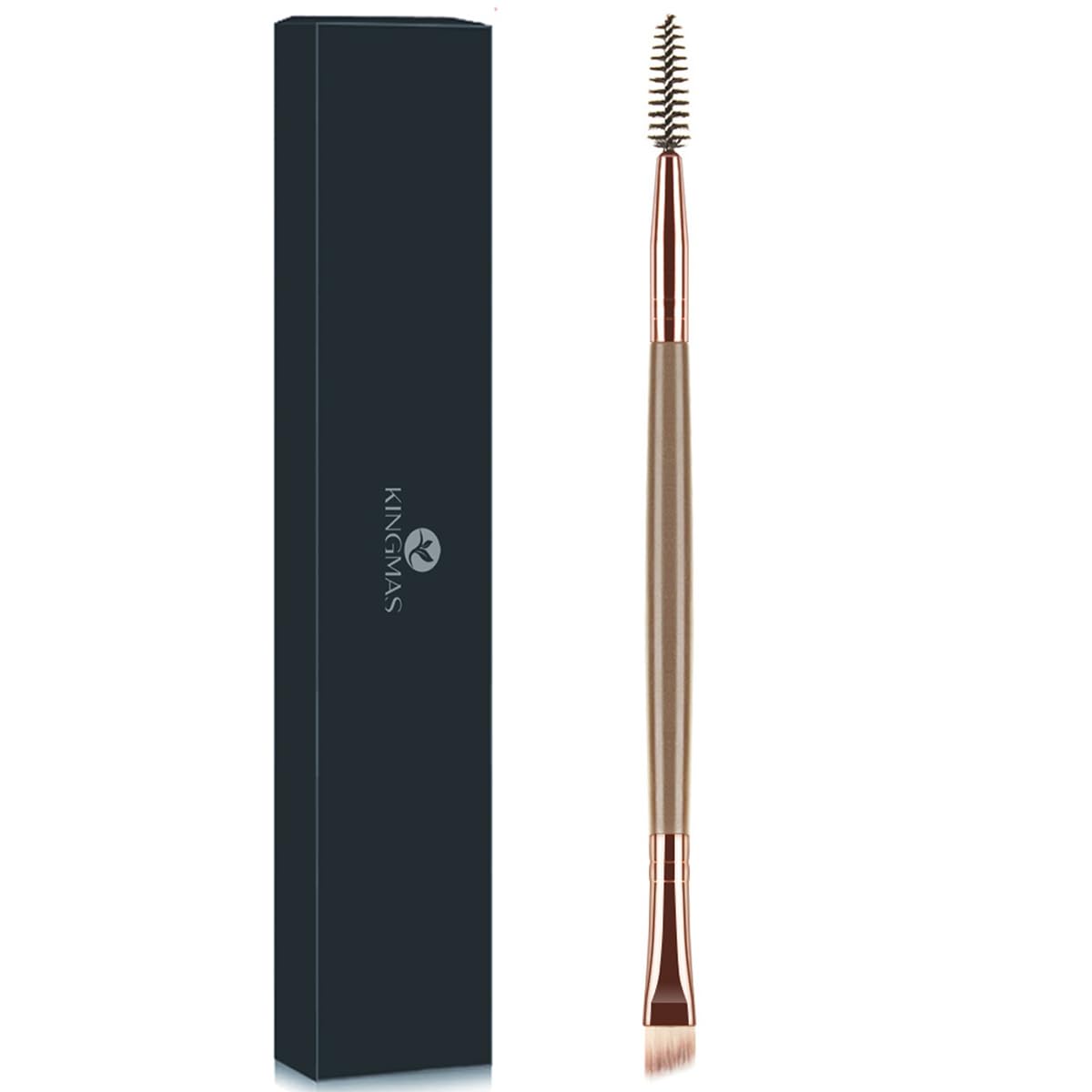 KINGMAS Dual-Ended Eyebrow Brush Spoolie: Angled Brow Tool for Shaping Brows & Grooming Lashes (Dark Brown)