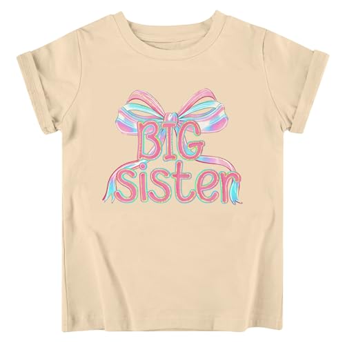 Image of Funnycokid Big Sister Shirts for Girls Pregnancy Announcement Toddler Promoted to T-Shirt 1-7 Years