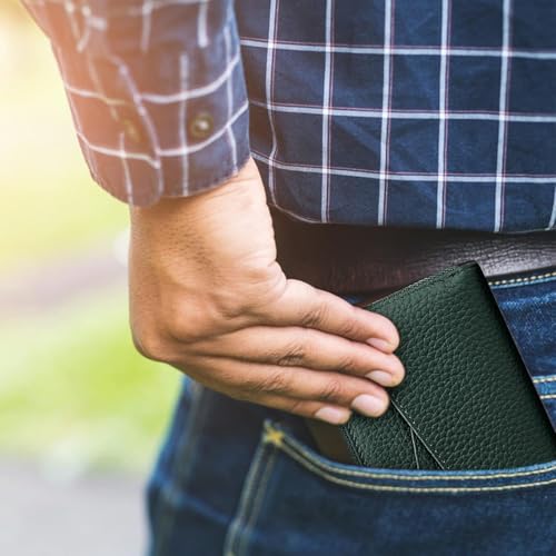 Credit Card Holder for Women Men RFID Blocking Wallet RFID Skimming Prevention Genuine Leather Wallet Multifunctional 14 Cards Compact Zipper Cards Mini Credit Card Anti-theft (Dark Green) 6
