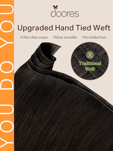 Image of DOORES Weft Extensions Genius Sew in Hair Extensions Real Human Hair, 24 Inch Dark Brown 60g, Hair Extensions for Women