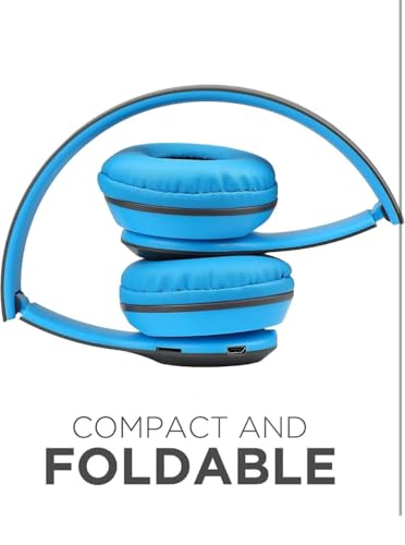 Image of JPGC Wireless Bluetooth Headphones, P47 Over-Ear Headset with Extra Bass, Foldable Design, Soft Memory Protein Earmuff, Bluetooth 5.0, FM Radio, SD Card Support, AUX Input, Black (Blue)