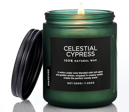M&SENSE Duftkerze im Glas – Sojawachskerze Himmlische Zypresse 200g | Holzige und Erfrischende Essenz | 50 Stunden Brenndauer | Natürliche Aromatherapie-Kerze für Entspannung und Wellness