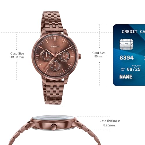 Image of Sonata Verve Quartz Analog with Brown Dial Brown Sheet Metal Strap Watch for Women - 87102QM01