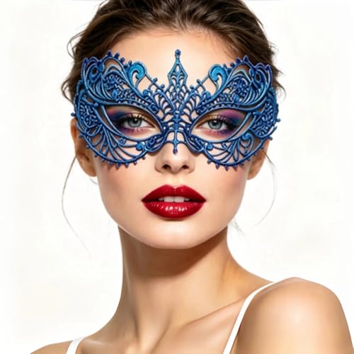 Gorbgle Masquerade Mask for Women, Lace Eye Mask for Couples, Ball Masks for Party, Halloween, Mardi Gras, Carnival, Blue