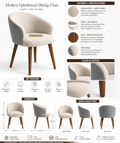 Image of 6 Seater Dining Table and Chair with Nano Composite Marble Top and Golden Strip Set | 72 x 36 x 30 Inch Solid Wood Base with Swed Fabric Finish Dining Furniture for Home (Golden & Cream)