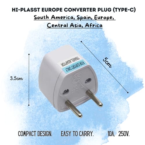 Image of Hi-Plasst India to Europe Travel Adapter Plug (Pack of 2) Type C Power Plug Converter, Universal Socket for Denmark, Switzerland, Italy, Brazil, South Africa, Israel - Compact & Lightweight for Travel