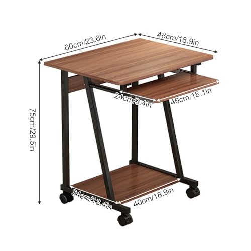 Bureau d'ordinateur mobile pour espace restreint facile à déplacer marron