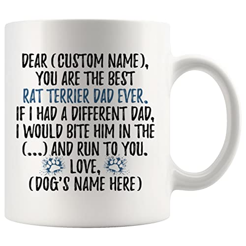 Personalized Rat Terrier Dog Dad Mug, Rat Terrier Mens, Ratting Terrier RT Dog Daddy Mug, Rat Terrier Dog Owner, I Love Rattie (11 oz)