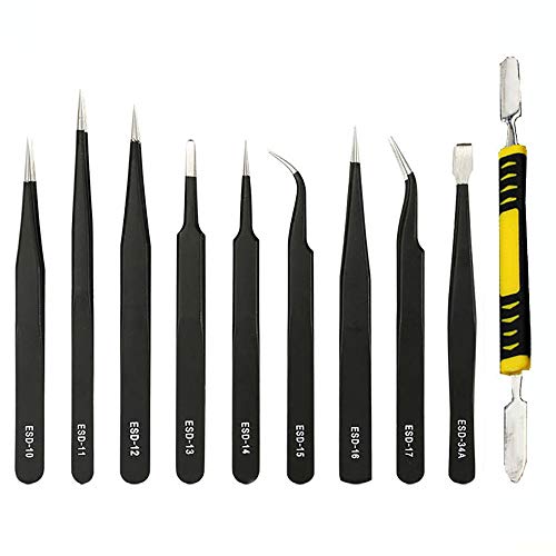 ACELEY Juego de Pinzas de Acero Inoxidable 10 Piezas Juego de Pinzas de Precisión Antiestático para Electrónica, Soldadura, Joyería, Artesanía, Trabajo de Laboratorio Cover
