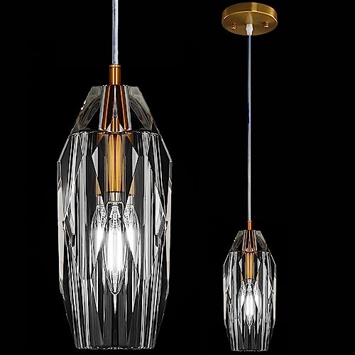 Zhllmq Mini Crystal Modern Pendant Lights Kitchen Island Adjustable Hanging Ceiling Light Gold Pendant Light Fixtures For Kitchen Island Dining Room Living Room Bedroom Corridor (1-Light) #TOP7