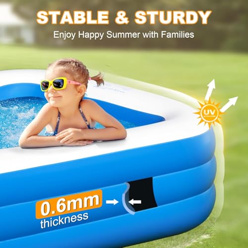 Image of Asunby Large Inflatable Pool for Adults, 120 inch X 72 inch X 22 inch Blow-up Pools Swimming Pool, 2025 Upgraded Extra Oversized Thickened Family Pools for Backyard (with Air Pump)