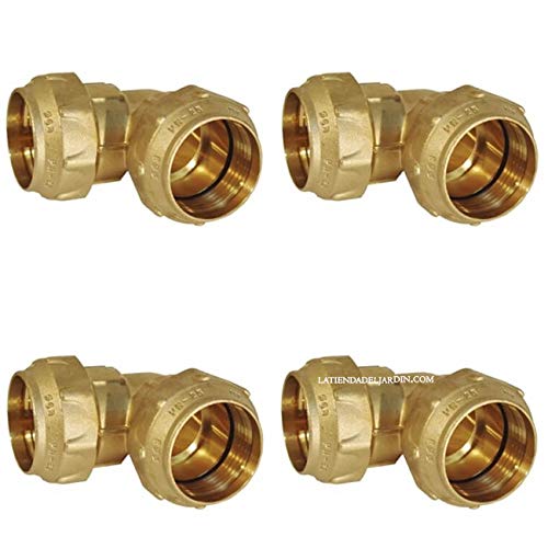 Suinga Pack 4 CODO LATÓN 25mm para tuberia de polietileno de 25 mm, accesorio de laton con Certificado Aenor