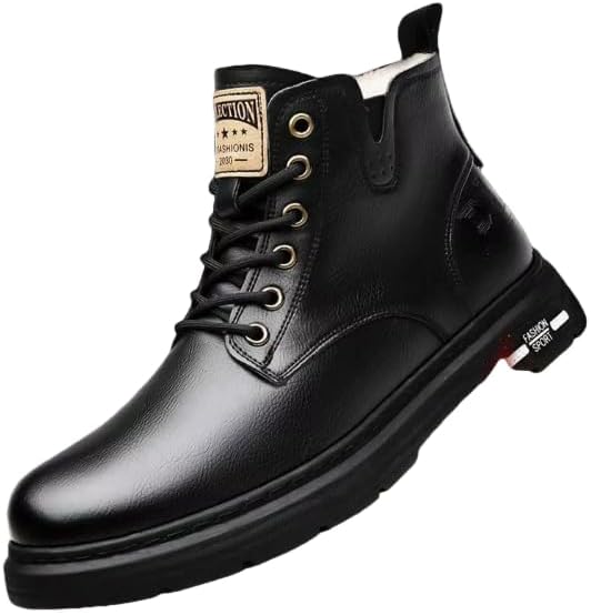 - Men's Leather Lace Up Motorcycle Combat Boots Retro Round Toe lug sole Chukka Ankle Boots Casual Waterproof Oxford Dress Work Boot