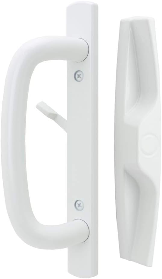 FPL Veranda Sliding Glass Door Handle Set, White, Non-Keyed, 3-15/16” Screw Holes