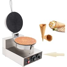 Commercial Ice Cream Cone Maker,1200W Stainless Steel Waffle Cone Maker Machine with Temperature & Time Control Electric Waffle Cone Roller Maker with Cone Mold for DIY Home Ice Cream Parlors