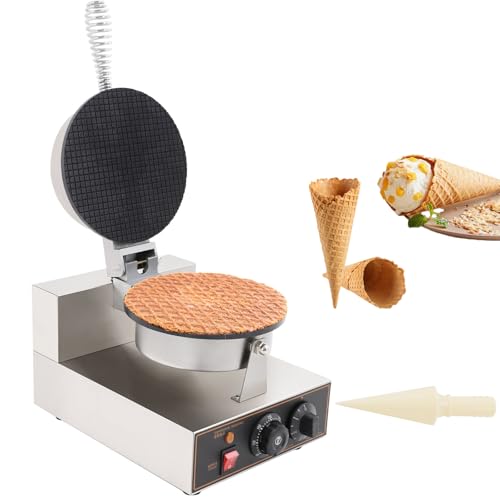 Commercial Ice Cream Cone Maker,1200W Stainless Steel Waffle Cone Maker Machine with Temperature &