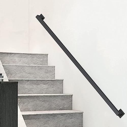 Rampe d'escalier noir mat 11,5 pi, barre d'appui de sécurité murale kit complet fer forgé