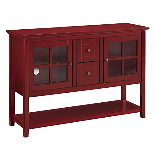 Walker Edison Charlotte Classic Glass Door Storage Buffet 52 Inch Red