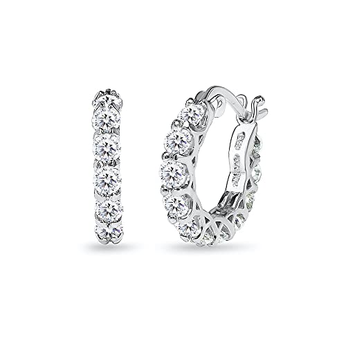 Sterling Silver 16mm Round AAA Cubic Zirconia Huggies Bridal Jewelry CZ Small Hoop Earrings for Women with Gift Box