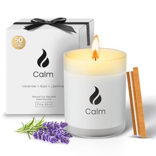 Natur IX Calming Soy Scented Candles for Women | Non Toxic Soy Candles for Home, Birthday, Christmas Gifts & Aromatherapy | Organic Essential Oil, 50 H Burning | Lavender, Basil & Jasmine, 8.5 oz