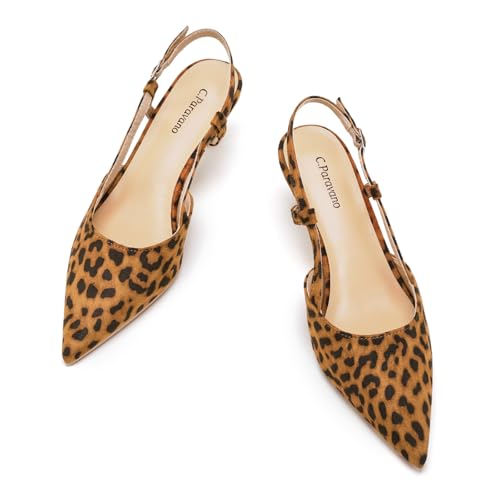 Image of C.Paravano Kitten Heels for Women Pointed Toe Slingback heeled Sandal Pumps