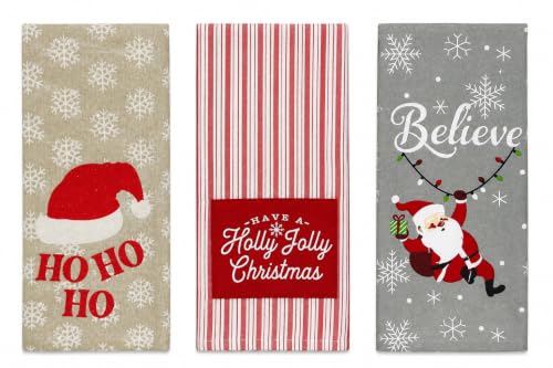 Christmas Holiday Kitchen Hand Dish Tea Towels, Red & White Ho Ho Santa