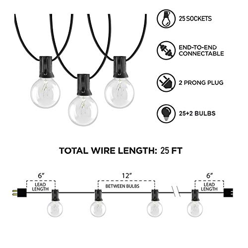 Afirst Globe Outdoor String Lights - 25FT with 27 Edison Bulbs Vintage Patio Lights for Backyard Party Wedding Deck Porch Market Lighting