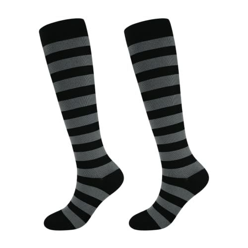 Junely Compression Socks for Women Striped Knee High Stockings Black Grey