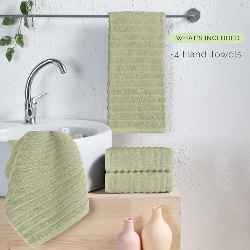Image of Elegant Comfort Luxury 100% Turkish Cotton Corduroy Ribbed 4 Pack Hand Towel Set 16 x 28 Inch - Absorbent, Super Soft, Quick Dry, Premium Towels for Bathroom, Gym, Spa and Hotel Use, Mint Green