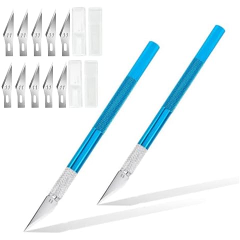 Precision Knife, 2 Pcs Spiral Carving Craft Tool Craft Knife Pottery Tools Stainless Steel Hobby Knife with 12 Detail Blades for Art Work Cutting Tool Scrapbooking Cover