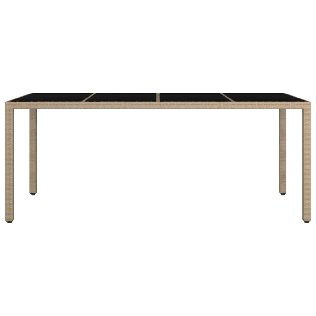 Tavolo da giardino con ripiano in vetro beige, in polyrattan, telaio in acciaio e vetro temperato, 190 x 90 x 75 cm, tavolo da terrazza per esterni, tavolo da giardino e terrazza