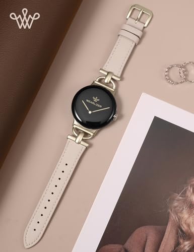 Image of Wearlizer Leather Bands Compatible with Google Pixel Watch 4 /3 41mm /Pixel Watch 2 /1 Band Women, Dressy Designer Slim Leather Strap with D-Shape Metal Buckle for Pixel Smartwatch Accessories