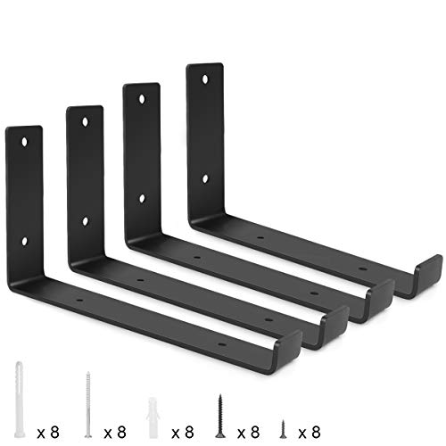 WBYJ Soporte de Estante, 4 pz Soportes para Estantes de Ángulo de Labio, Carga Máxima 50 kg, 250mm Pesada Soporte Flotante Montado en La Pared Soportes Estanterias, Baldas de Metal Negro con Tornillos