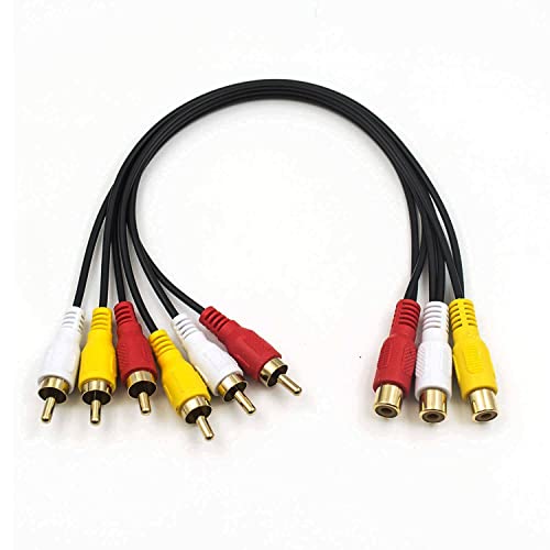 QDiShi RCA Splitter Cable, AV Cable 3 RCA Female to 6 RCA Male Plug Y Splitter Extension Audio/Video Adapter, 30cm/11.8 Inch
