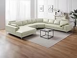 Vente-unique Linea Sofa - Sofá XXL 7 plazas de Piel Donatello II - Blanco Marfil - Ángulo Izquierdo