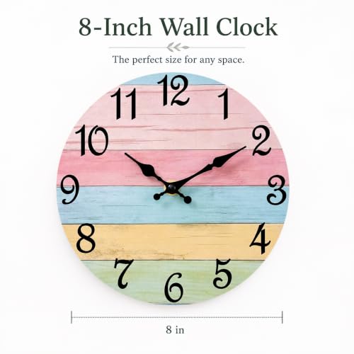 Image of CHYLIN Pink Blue Wall Clocks Battery Operated 8 Inch | Easy To Read Vintage Clock Decorative for Kitchen Bedroom Office Bathroom