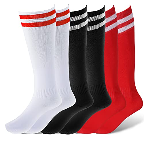 Fuyamp 3 Pairs Kids Football Socks,3 Colors Childrens Football Socks Kids Breathable Soccer Sock Long Football Socks for Sporting Running Training Socks for Children Aged 5-12