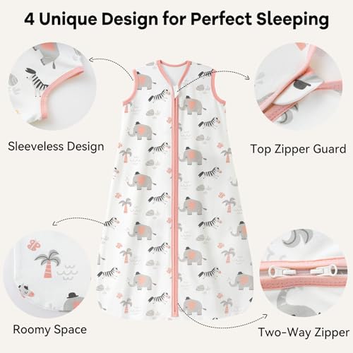 Image of Baby Sleep Sack 0-6 Months 3 Pack 100% Cotton Lightweight 0.5 TOG Wearable Blanket Baby Sleep Bag with 2-Way Zipper for Newborn Infant Pink Apricot Gray Zebra