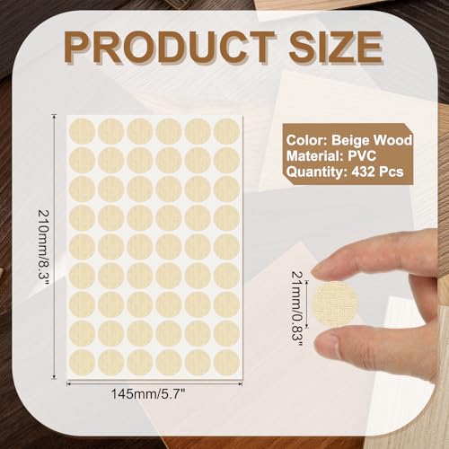 PATIKIL 432 Piezas Tapas Adhesivas para Tornillos, Diámetro 21 mm, Cubiertas de PVC Autoadhesivas para Madera para Protección y Decoración de Muebles, Beige Madera miniatura 2