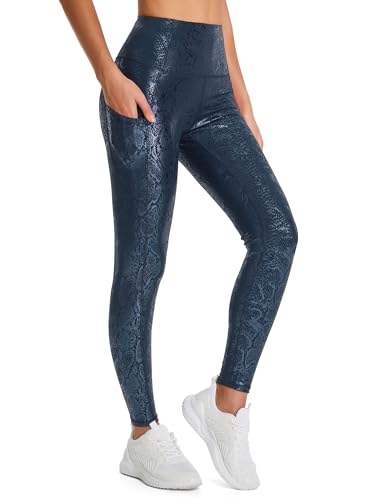 Image of THE GYM PEOPLE Thick High Waist Yoga Pants with Pockets, Tummy Control Workout Running Yoga Leggings for Women