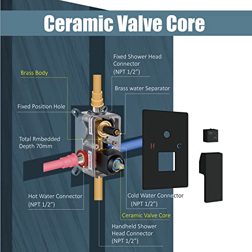 Aolemi Shower System 16 Inch Ceiling Mount Matte Black Rainfall Shower Head Bathroom Shower Faucet Set Shower Kit With Handheld Spray Brass High Pressure Rough-In Valve Body And Trim Rain Mixer #TOP4