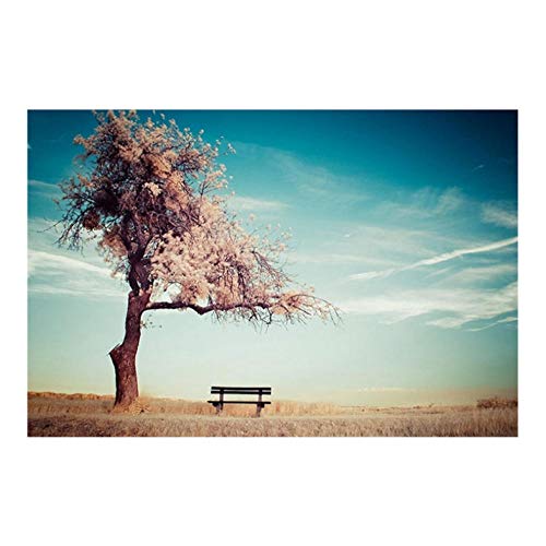 Flin Cuadros de Lienzo Decoración para el hogar Impresión 1 Pieza Naturaleza Cerezos en Flor Sillas de Banco de árbol Pintura Dormitorio Arte de la Pared Paisaje Marco de póster 50x75cm