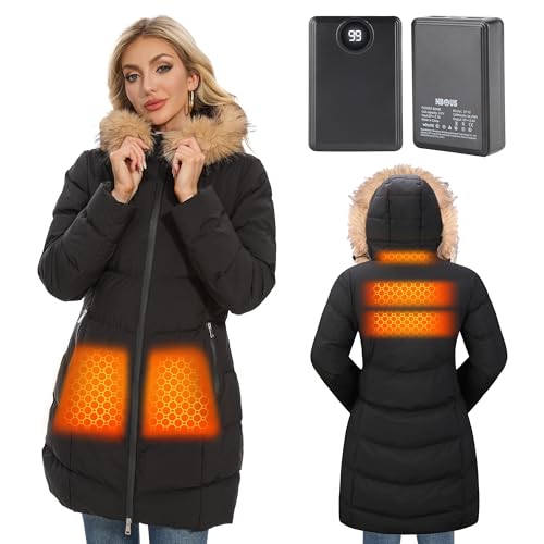 Heated Women Jacket, 2 Pack 12000mAh Power Bank, 5 Heat Zone, 4 Heating Level