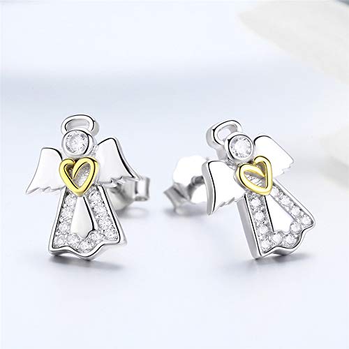 CZ Angel Stud Earrings for Women 925 Sterling Silver Cubic Zirconia Small Cute Crystal Gold Heart Studs Tragus Post Hypoallergenic Lovely Jewelry Gift for Daughter Niece3