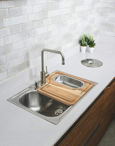 Tramontina 93806102 Cuba de Sobrepor Morgana em Aço Inox Acetinado 69 x 49 cm com Válvula Dosador de Sabão Tábua e Cesto, Prata